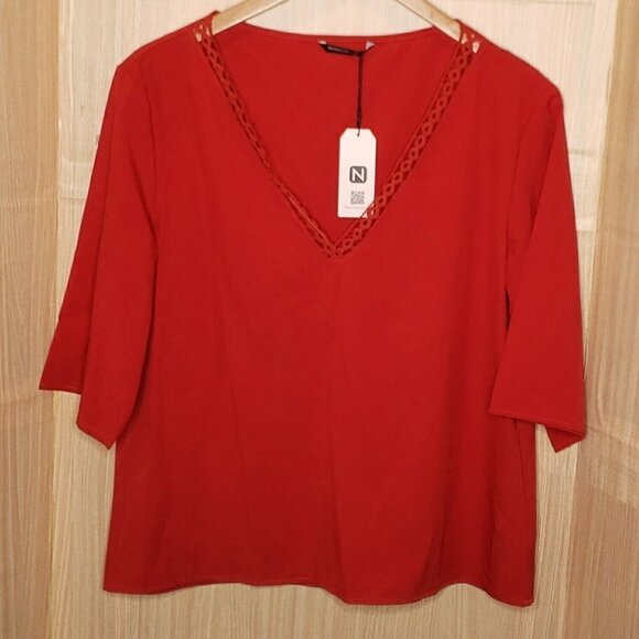 Noracora Womens New Red Elbow Length Crochet Detail Top Large - Picture 1 of 7
